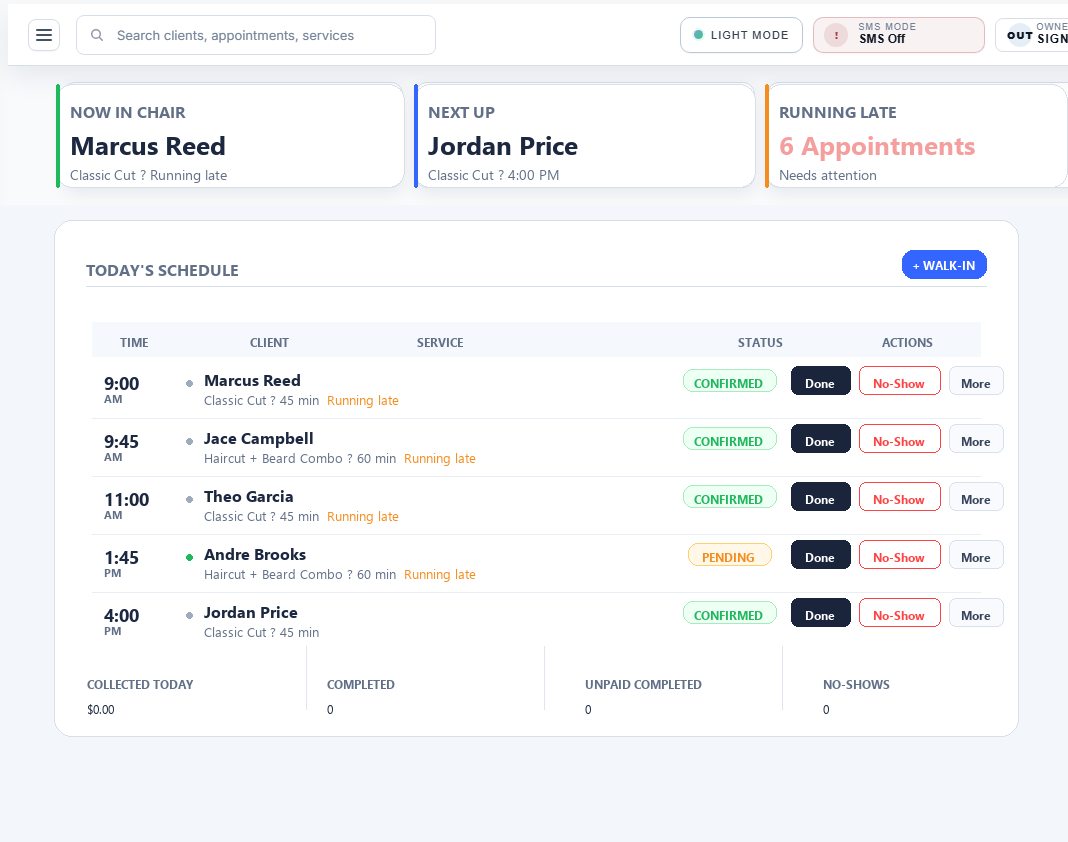 Real Bladezy appointment schedule using synthetic demo data